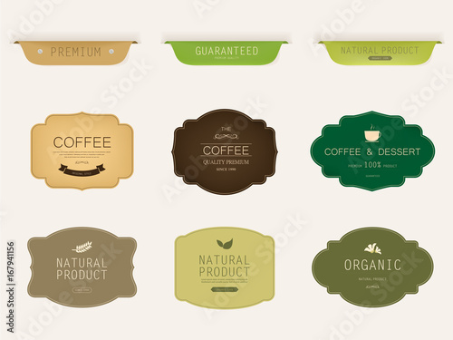 set of natural label and organic label green color. vintage labels and badges design.