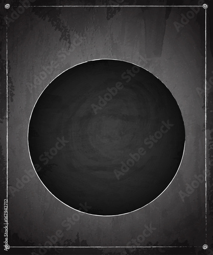 Chalkboard blackboard circle banner on scratch grunge texture background