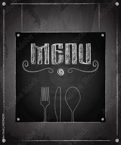 Menu of restaurant on black chalkboard background