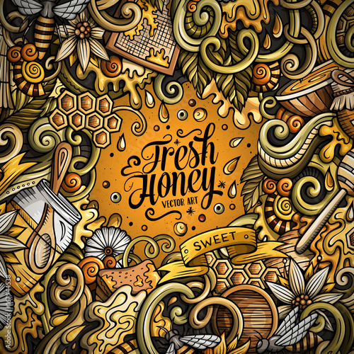 Cartoon cute doodles hand drawn Honey frame design