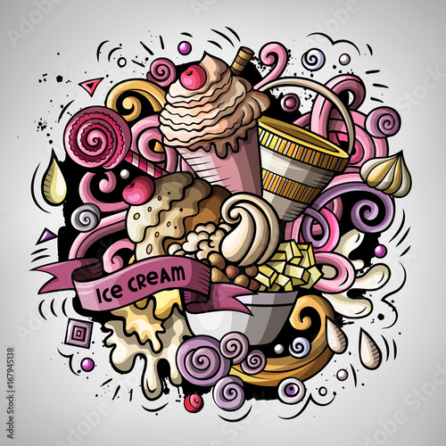 Cartoon cute doodles hand drawn Ice cream illustration