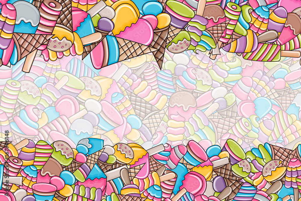 Ice cream cartoon doodle design. Cute background concept for party greeting card, decoration, advertisement, banner, flyer, brochure. Hand drawn vector illustration. Ice cream cartoon doodle design. Cute background concept for party greeting card, decoration, advertisement, banner, flyer, brochure. Hand drawn vector illustration.