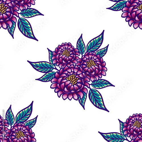 Floral hand drawn vintage seamless pattern with flowers and leaves. Fabulous ...