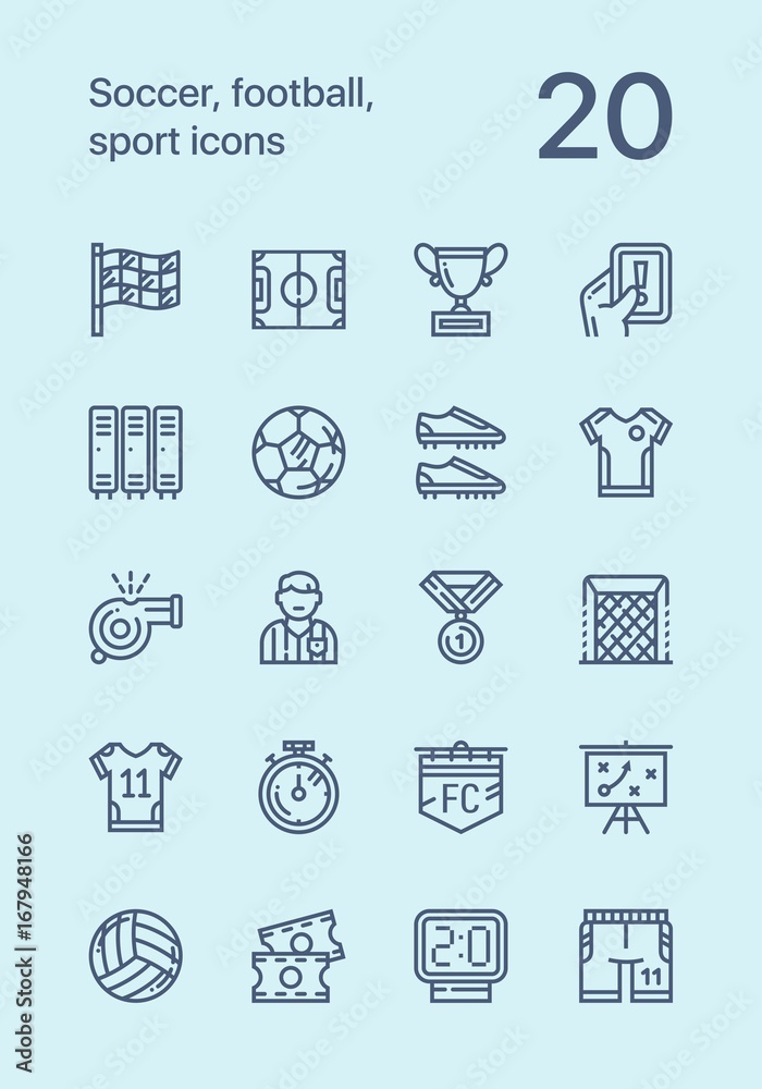 Outline Soccer, football, sport icons for web and mobile design pack