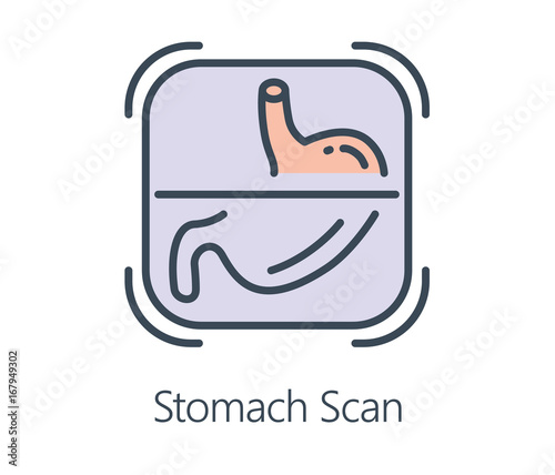 Icon design stomach scan in flat line style. Symbol about health check up and medical concept.