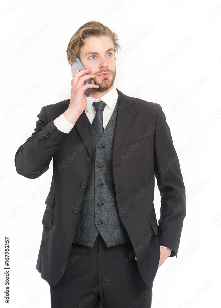 Manager with beard on serious face. Manager with beard on serious face.