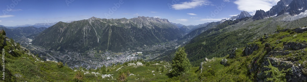 Wide panorama view on Chamonix