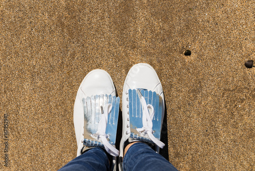 Yound Woman in White Sneakers, Top View