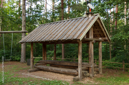 A wooden hut