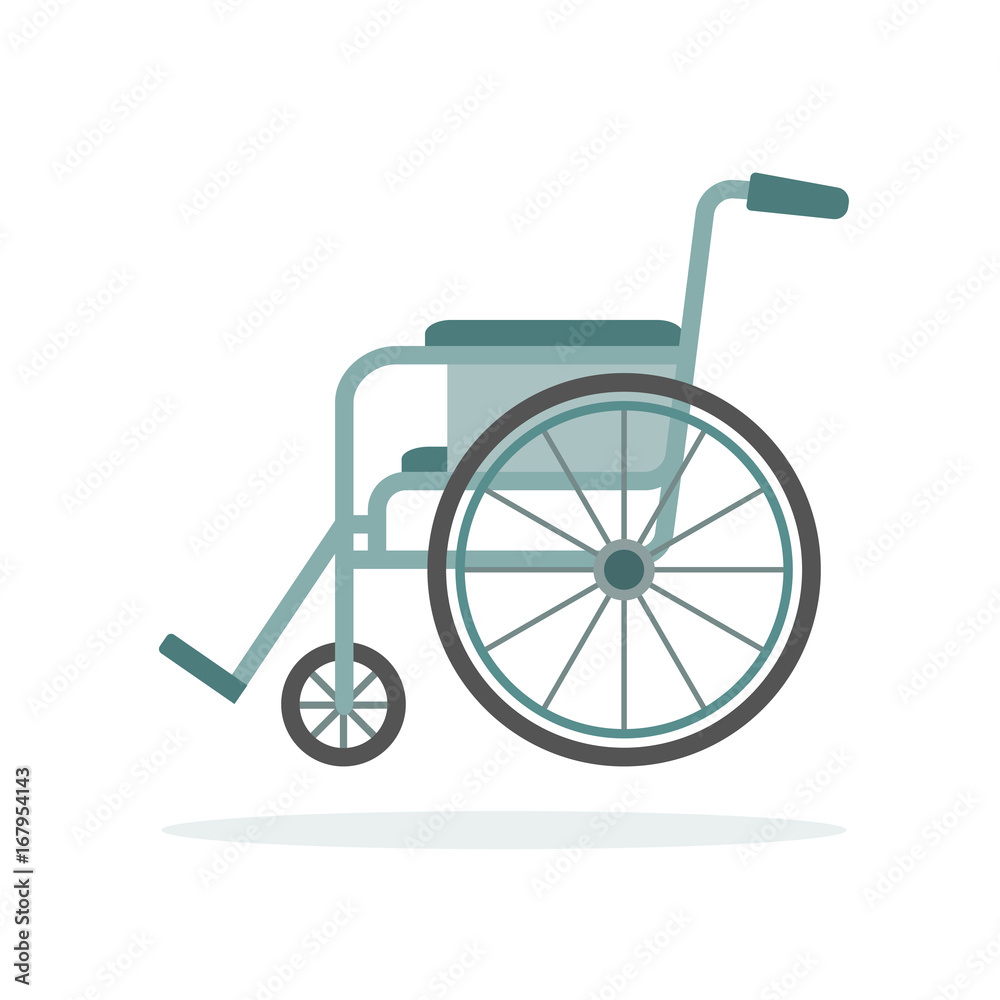 Wheelchair isolated on white background. Flat style, vector illustration. 