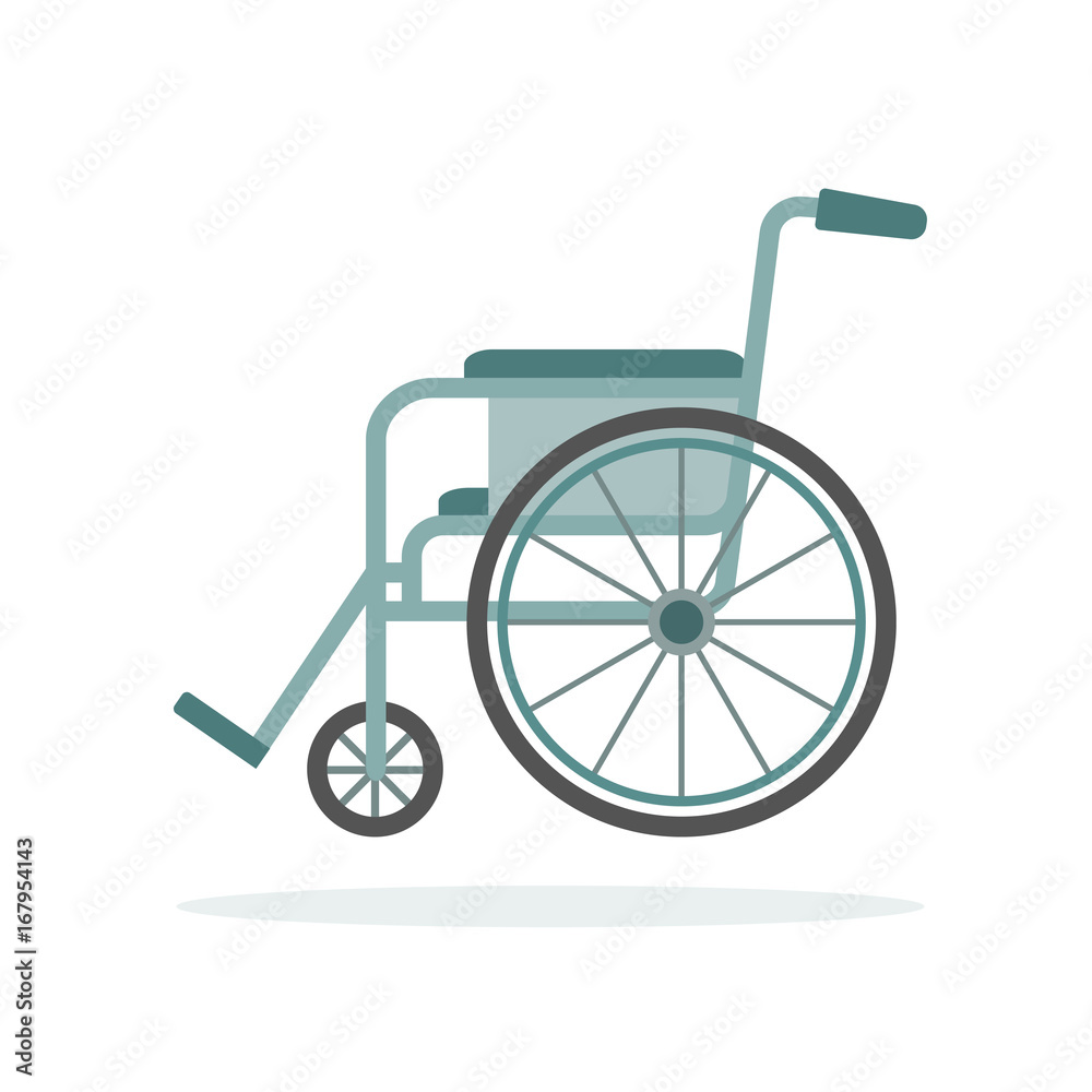 Wheelchair isolated on white background. Flat style, vector illustration. Wheelchair isolated on white background. Flat style, vector illustration.