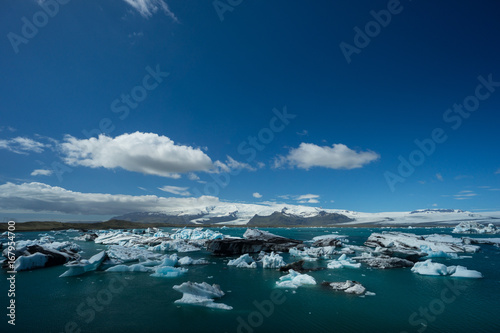 Iceland - Impressive landscape of giant icebergs aerial photograph