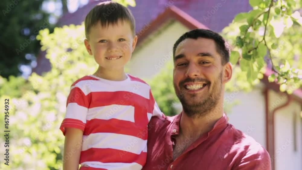 happy father and little boy outdoors happy father and little boy outdoors