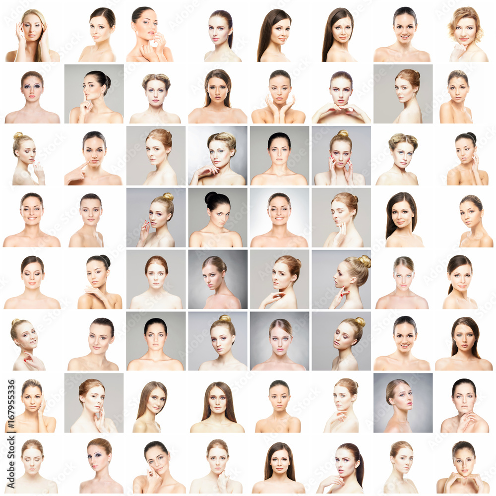 Beautiful, healthy and young female portraits collection. Collage of different women faces. Face lifting, skincare, plastic surgery and make-up concept. Beautiful, healthy and young female portraits collection. Collage of different women faces. Face lifting, skincare, plastic surgery and make-up concept.