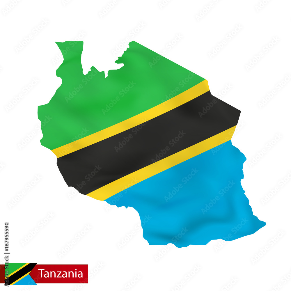 Tanzania map with waving flag of country. Stock Vector | Adobe Stock