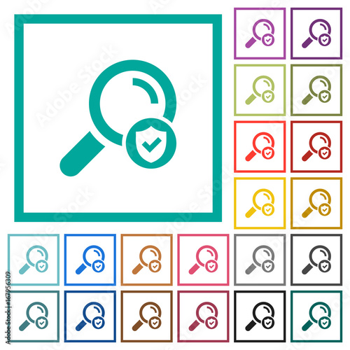 Safe search flat color icons with quadrant frames