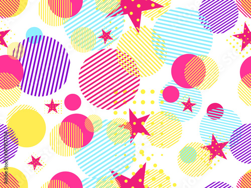 Memphis seamless pattern. Pop art dotted and geometric elements memphis in the style of 80's. Vector illustration