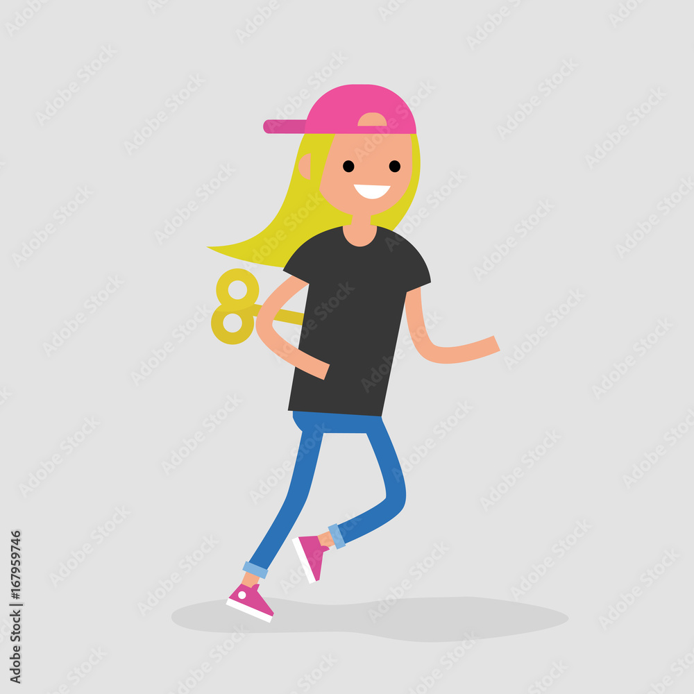 Young female character with a clockwork mechanism. Efficiency conceptual illustration. Flat editable vector illustration, clip art