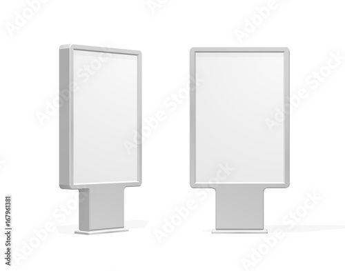 Set of Outdoor white lightbox citylight advertising stand, isolated on white background. POS POI. Multimedia stand template. Vector illustration.