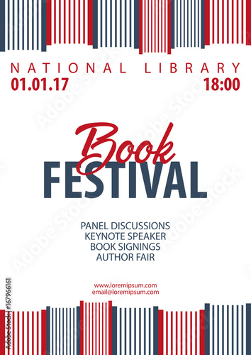 Poster Book Festival. Stack of books. Vector illustration.