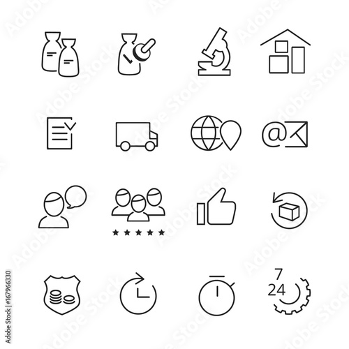 Set of line icons for manufacturing and production / Icons of whole cycle of production as business process
