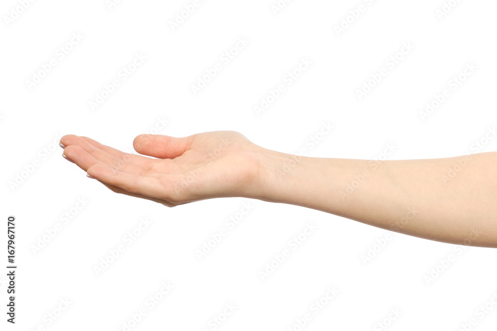 Woman's stretched hand with open palm