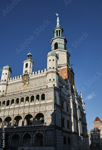 Renaissance town hall tower with clock in Poznan.