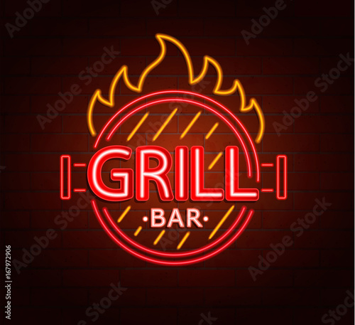 Neon sign of grill bar.