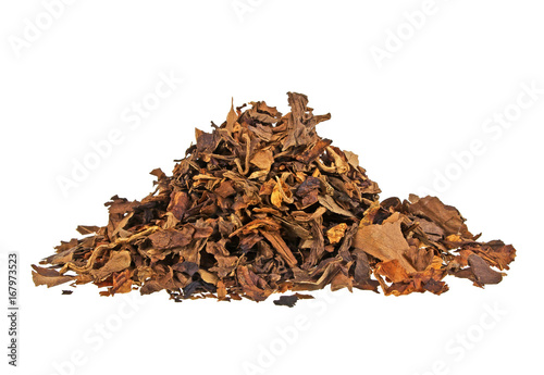 Heap of smoking tobacco isolated on a white background