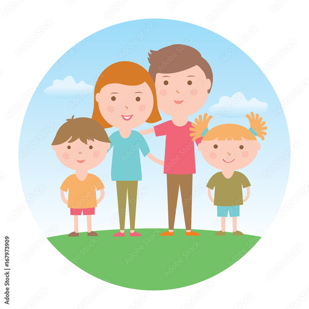 Family in a circle. Happy family. Flat vectorial image. Icon for the designer.