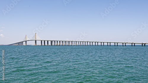 View from Tampa Bay of the Sunshine Skyway Bridge, which connects St. Petersburg in Pinellas County to Terra Ceia in Manatee County, Florida, U.S.A. © teesixb