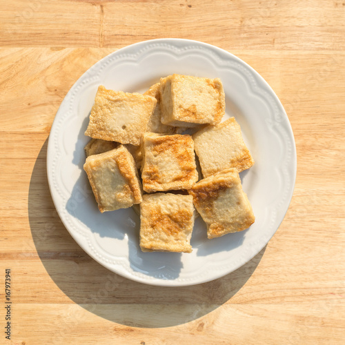 fried tofu on white plate
