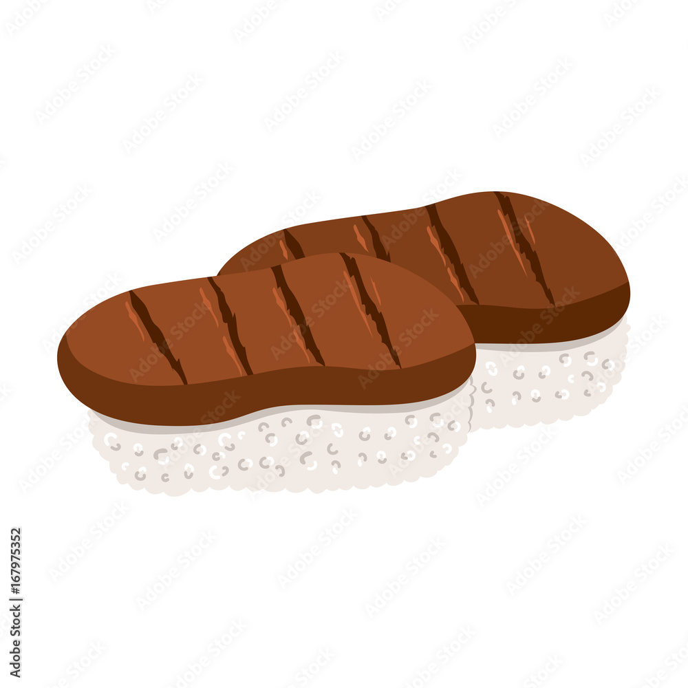 Illustration of fusion cuisine cooked hamburger sushi nigiri Illustration of fusion cuisine cooked hamburger sushi nigiri