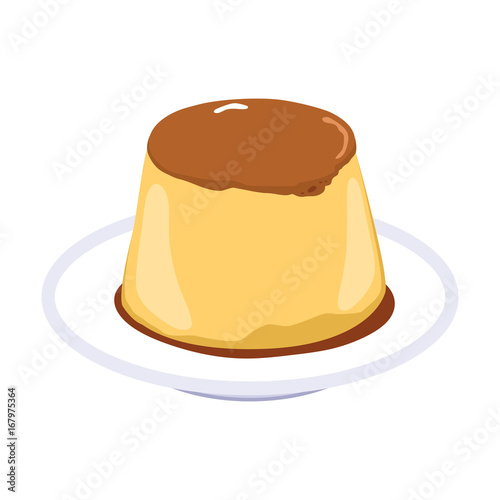Illustration of flan caramel pudding dessert with soft caramel