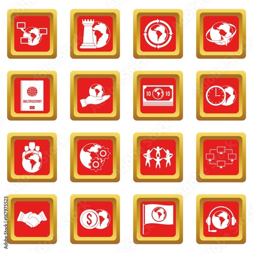 Global connections icons set red
