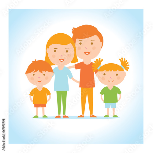 Flat vectorial image of a family in a blue square
