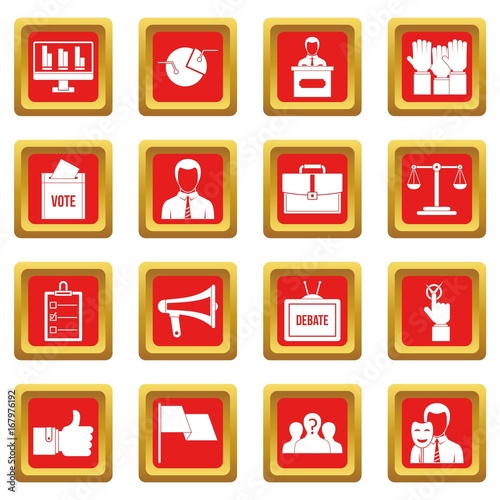 Election voting icons set red