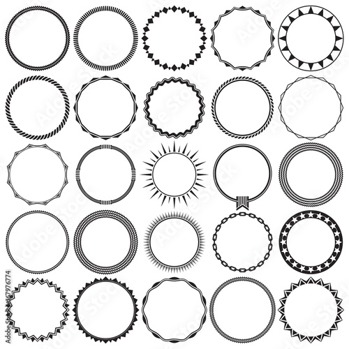 Vector Collection of Round Decorative Border Frames with Clear Background. Ideal for vintage label designs.