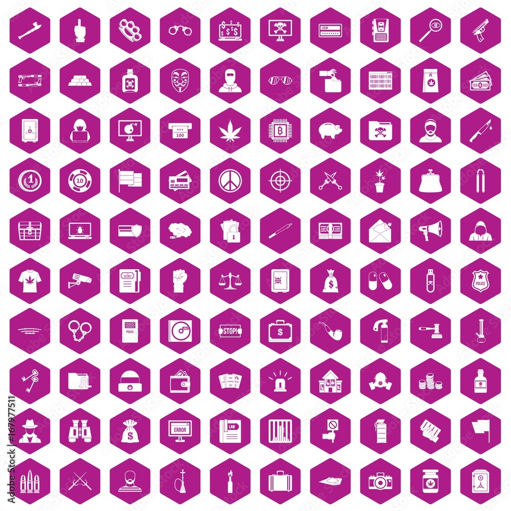 100 criminal offence icons hexagon violet 100 criminal offence icons hexagon violet