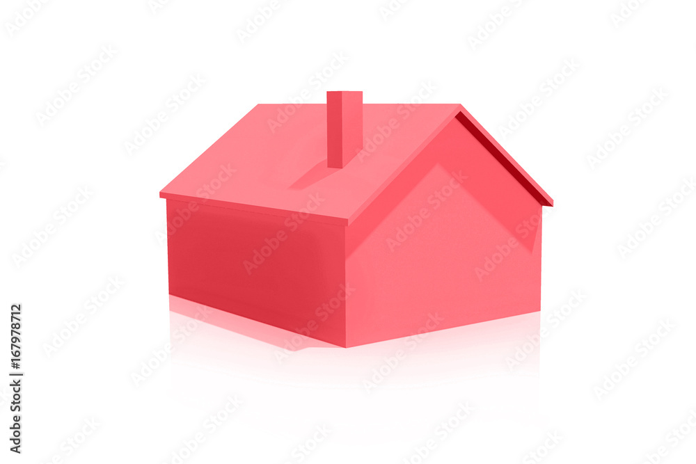 Small Plastic Red House 3D Icon on White Background Small Plastic Red House 3D Icon on White Background