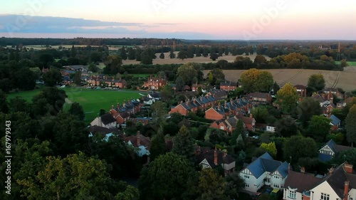 Elevated capture of Hartley Wintney village houses and cricket green in Hartley Wintney, UK. photo