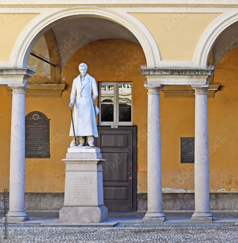 Statue of the Italian mathematician Antonio Bordoni in a gallery at the university of Pavia