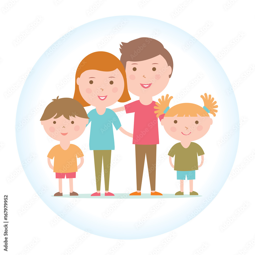 Family in a circle. Happy family. Flat vectorial image. Icon for the designer.
