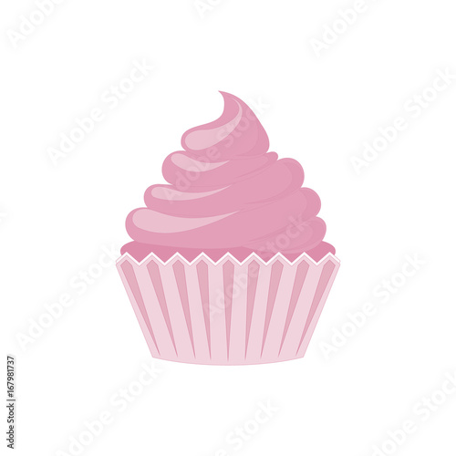 Vector cupcakes and muffins icon. Pink desserts with cream, chocolate, cherries and strawberries. Cute cupcake sign for flyers, postcards, stickers, prints, posters, decorations.