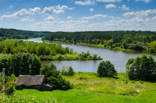 Lithuanian summer landscape - View from Merkine fort hill to confluence of Nemunas and Merkys