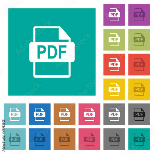 PDF file format square flat multi colored icons