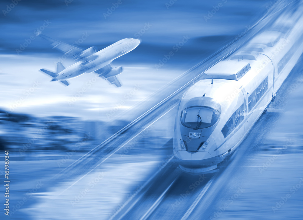 Fototapeta premium Speed of train and plane traveling