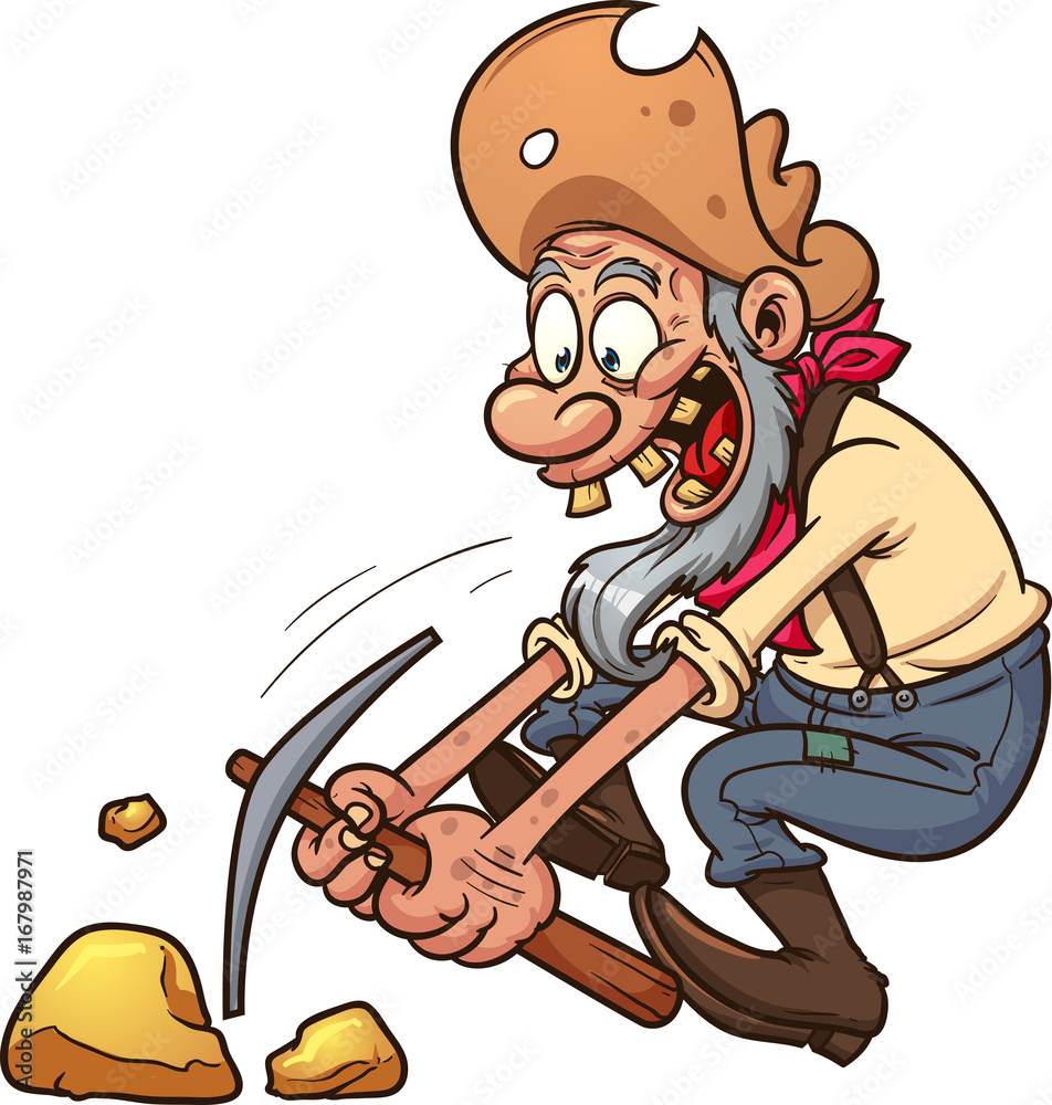 Happy old gold prospector. Vector clip art illustration with simple gradients. All in a single layer. Happy old gold prospector. Vector clip art illustration with simple gradients. All in a single layer.