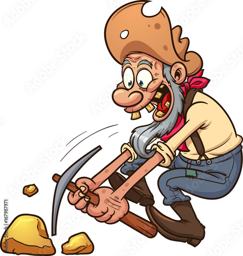 Happy old gold prospector. Vector clip art illustration with simple gradients. All in a single layer.