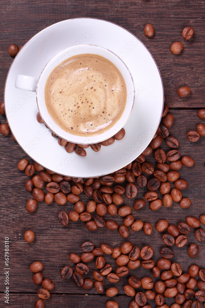 Cup of coffee made from fresh roasted coffee beans Cup of coffee made from fresh roasted coffee beans